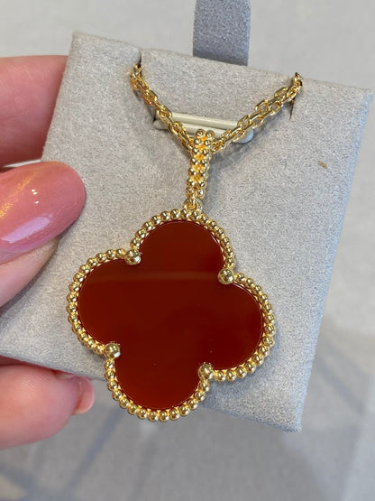 [Select]CLOVER 25MM NECKLACE GOLD CARNELIAN