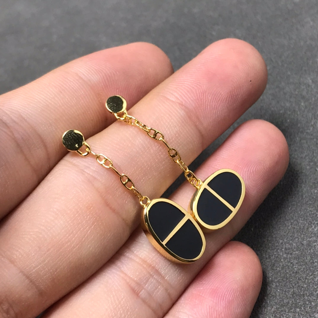 [Select]CHAINE VERSO BLACK CERAMIC SILVER EARRINGS