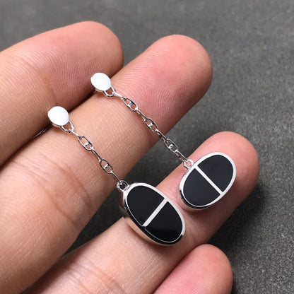 [Select]CHAINE VERSO BLACK CERAMIC SILVER EARRINGS