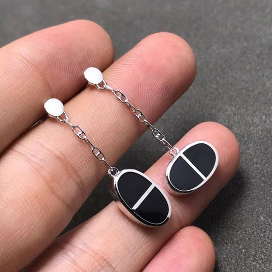 [Select]CHAINE VERSO BLACK CERAMIC SILVER EARRINGS