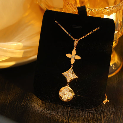[Select]STAR AND SUN DIAMOND PINK GOLD NECKLACE