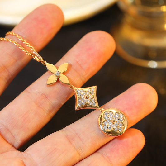 [Select]STAR AND SUN DIAMOND PINK GOLD NECKLACE