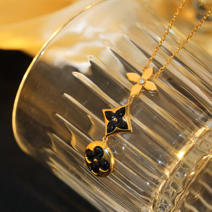[Select]STAR AND SUN ONYX PINK GOLD NECKLACE