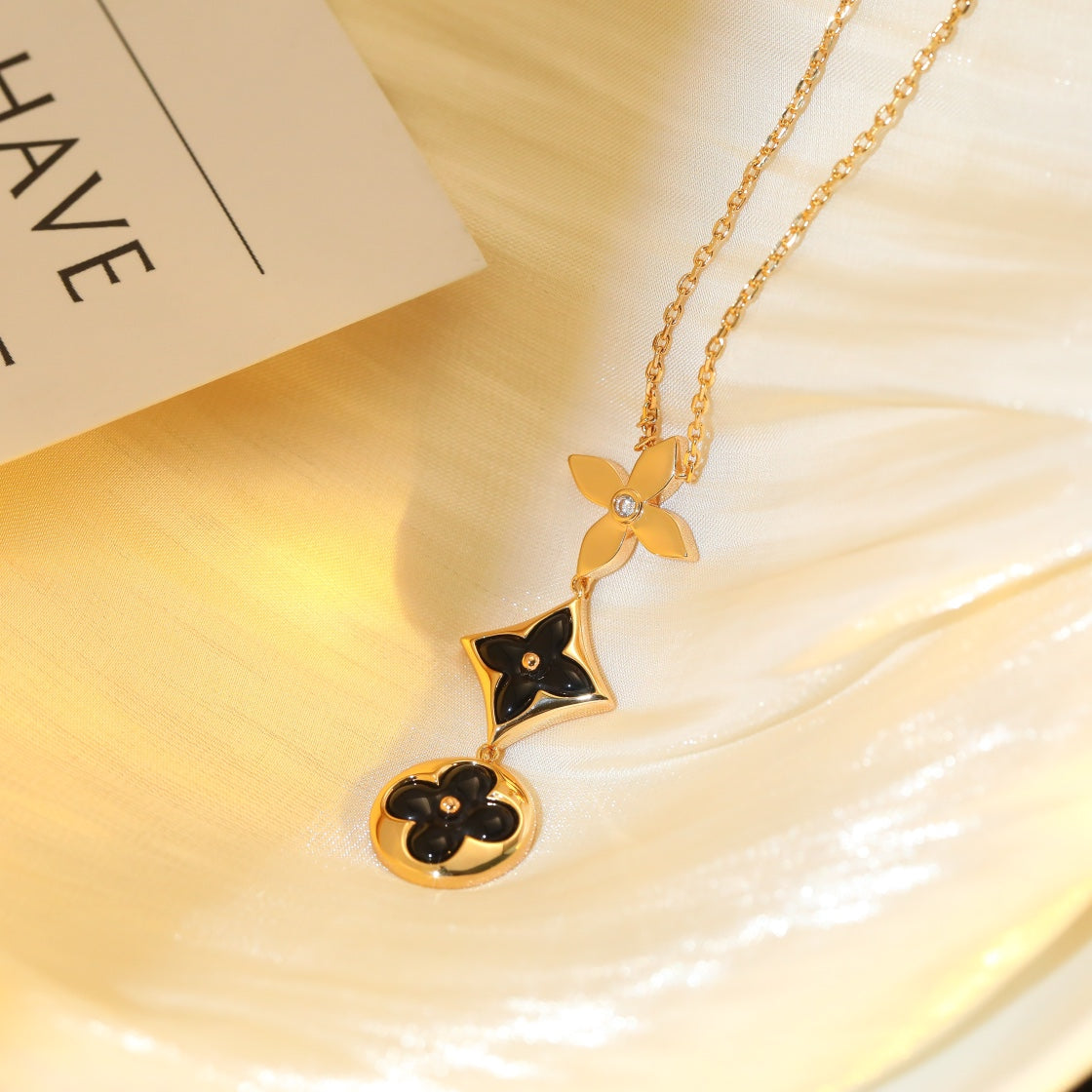 [Select]STAR AND SUN ONYX PINK GOLD NECKLACE