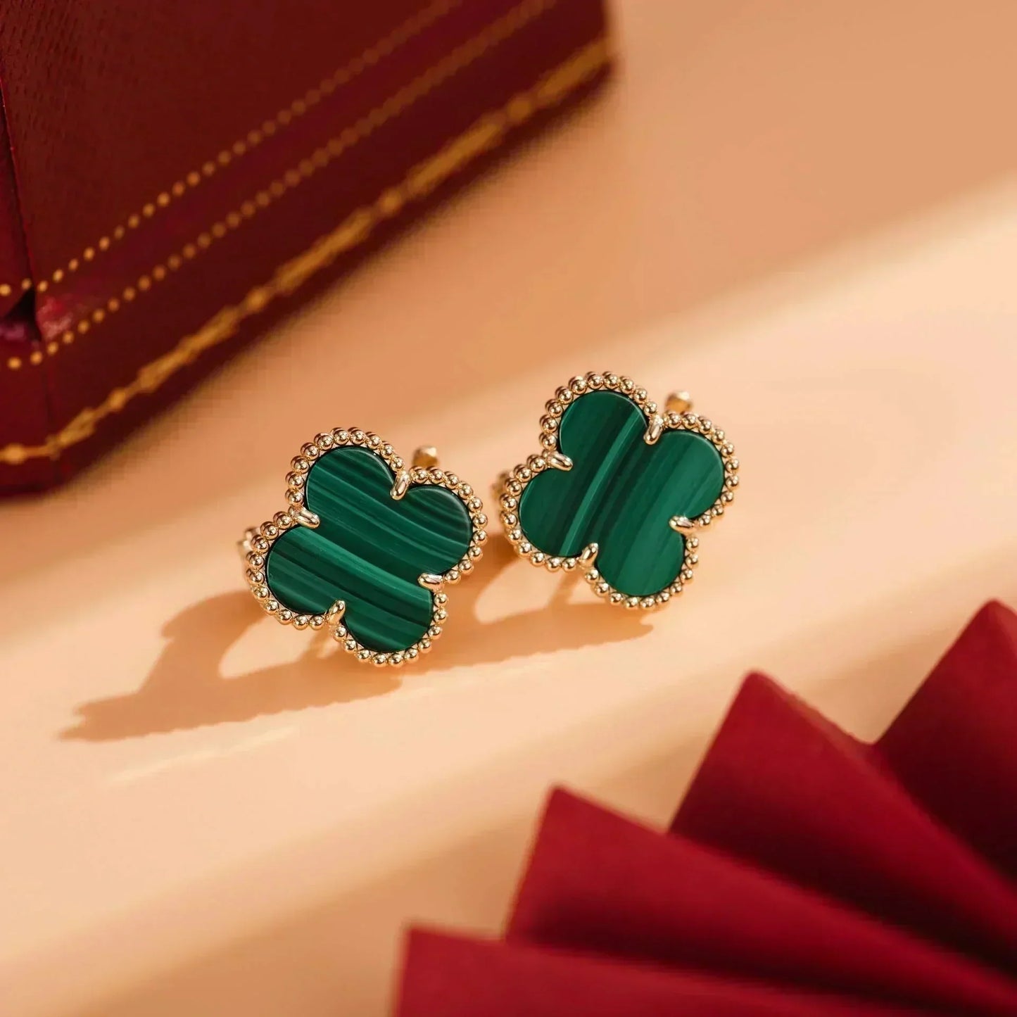 [Select]CLOVER MEDIUM 1 MOTIFS MALACHITE  EARRINGS