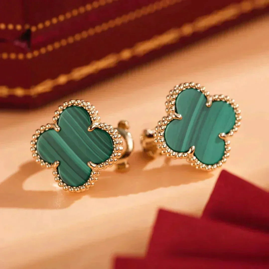 [Select]CLOVER MEDIUM 1 MOTIFS MALACHITE  EARRINGS