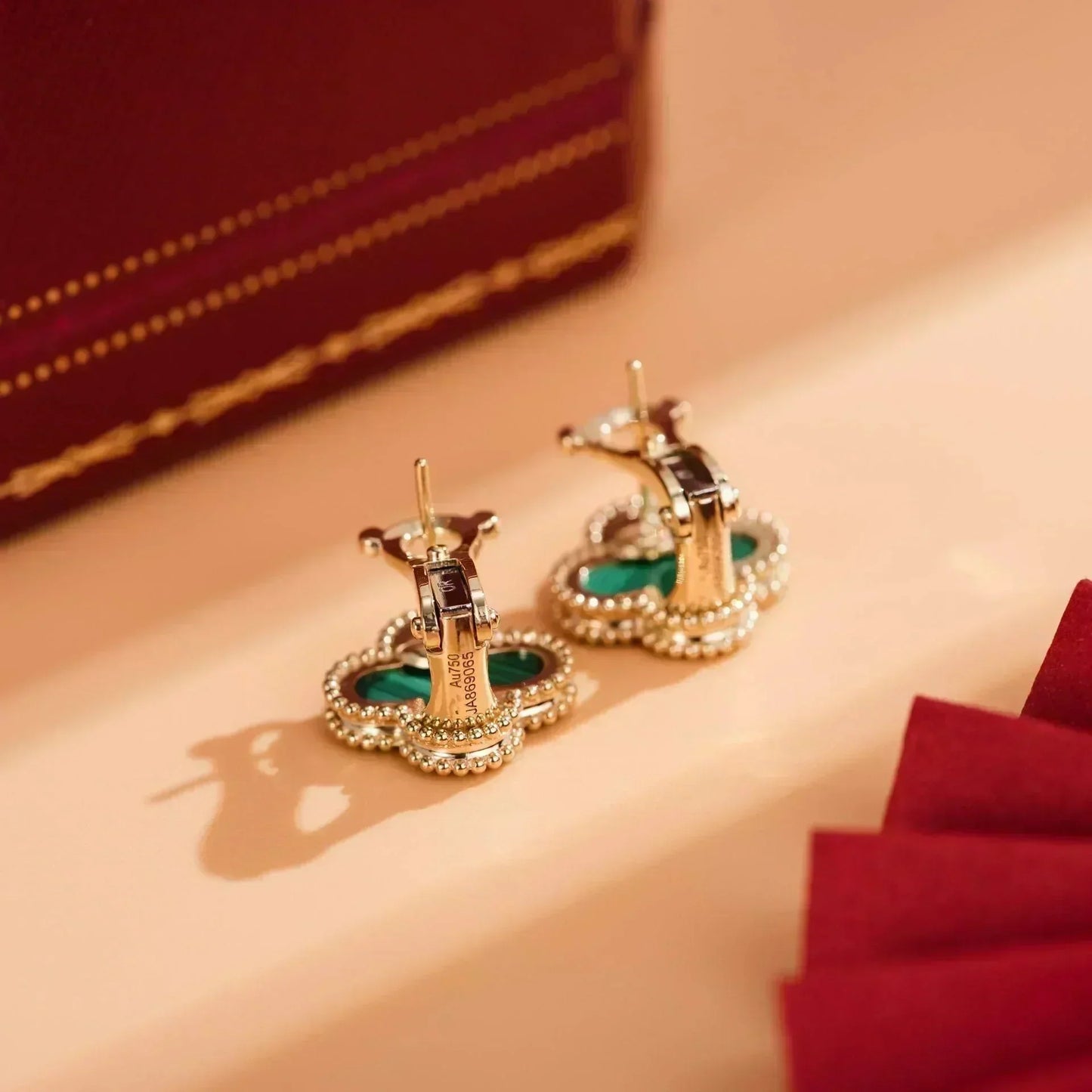 [Select]CLOVER MEDIUM 1 MOTIFS MALACHITE  EARRINGS