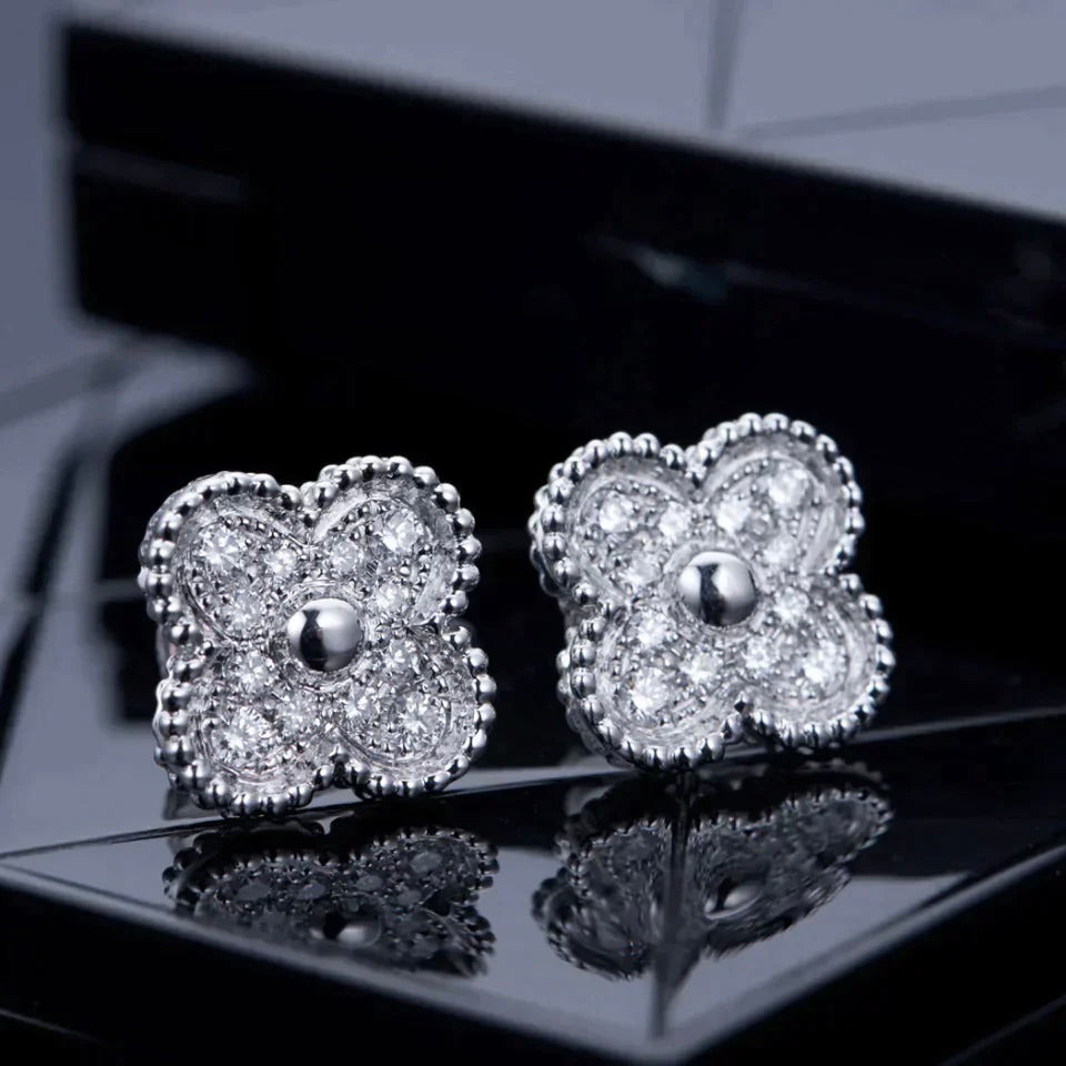 [Select]CLOVER 1 MOTIFS DIAMOND STUD EARRINGS SILVER