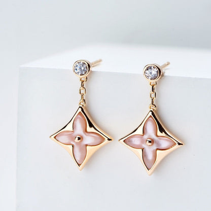 [Select]DOUBLE STAR PINK GOLD MOP DROP EARRINGS