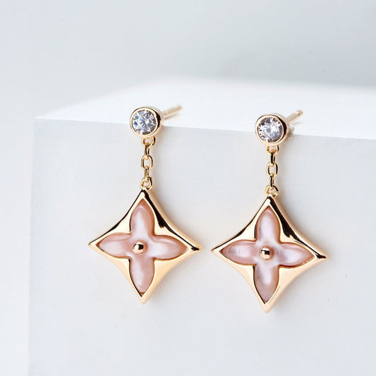 [Select]DOUBLE STAR PINK GOLD MOP DROP EARRINGS