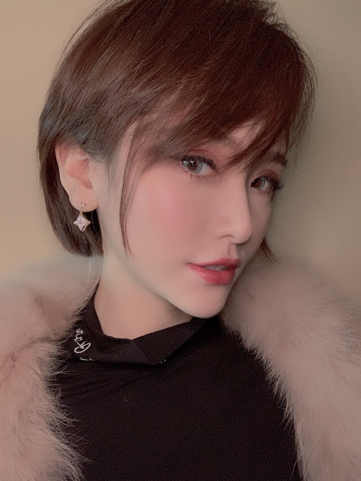 [Select]DOUBLE STAR PINK GOLD MOP DROP EARRINGS