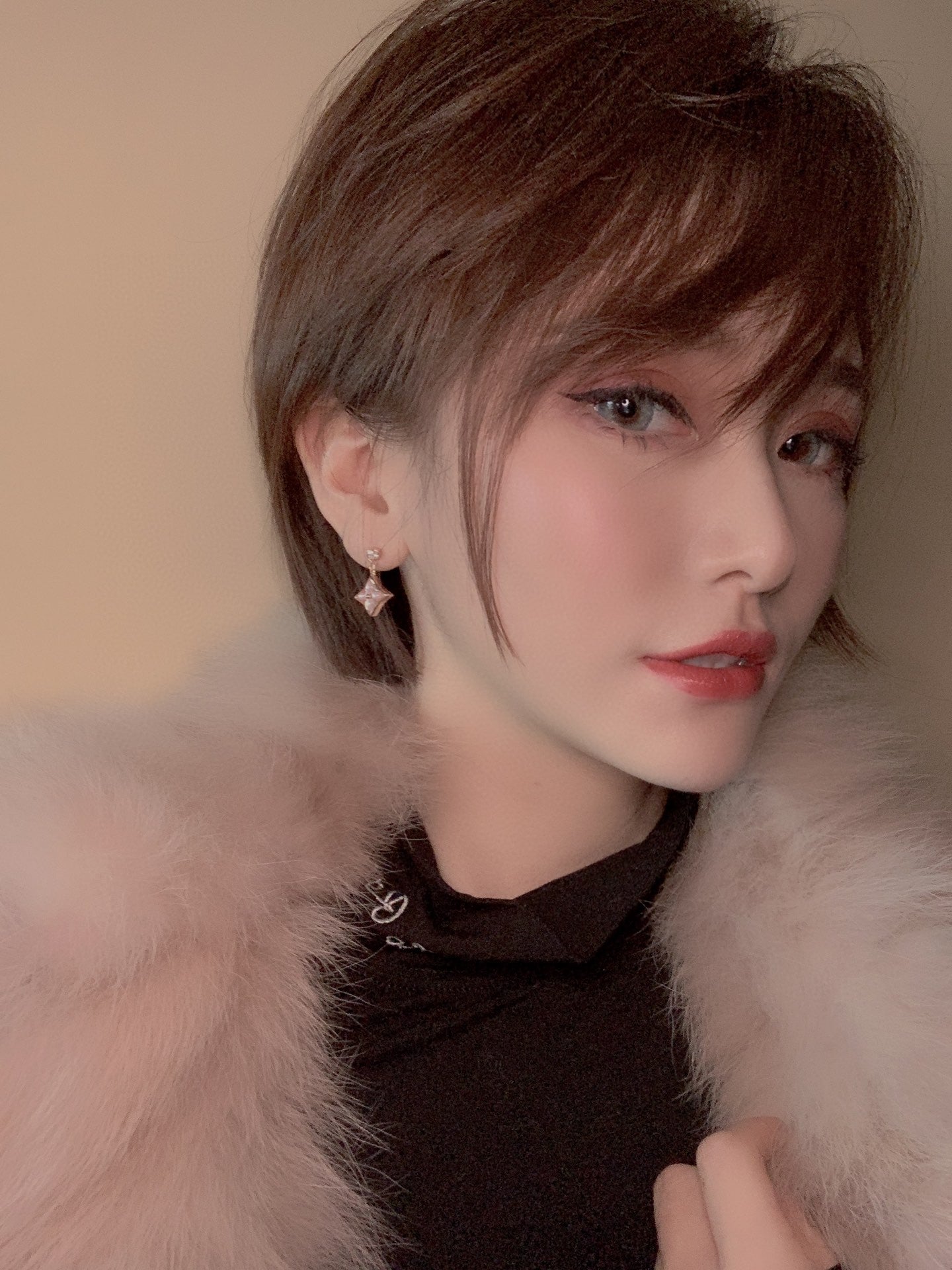 [Select]DOUBLE STAR PINK GOLD MOP DROP EARRINGS