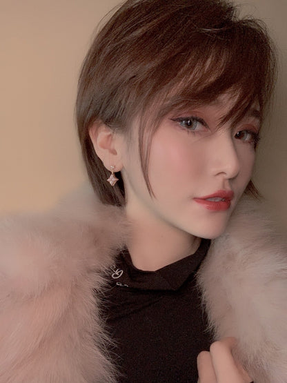 [Select]DOUBLE STAR PINK GOLD MOP DROP EARRINGS