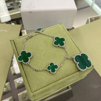[Select]CLOVER 5 MOTIFS SIVLER MALACHITE BRACELET