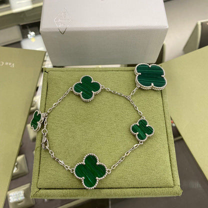 [Select]CLOVER 5 MOTIFS SIVLER MALACHITE BRACELET