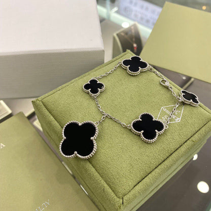 [Select]CLOVER 5 MOTIFS SIVLER ONYX BRACELET