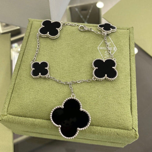 [Select]CLOVER 5 MOTIFS SIVLER ONYX BRACELET