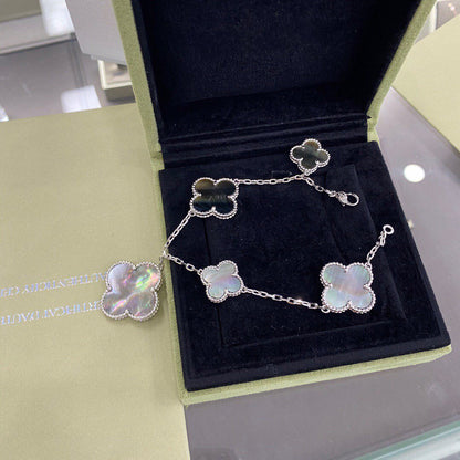 [Select]CLOVER 5 MOTIFS SIVLER DARK MOP BRACELET
