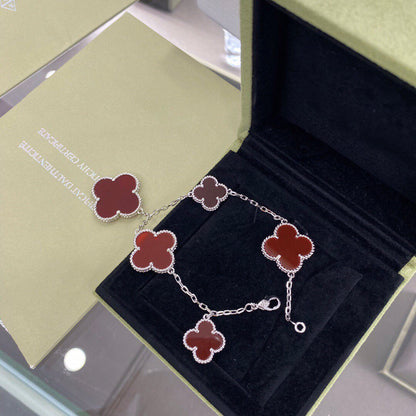 [Select]CLOVER 5 MOTIFS SIVLER CARNELIAN BRACELET