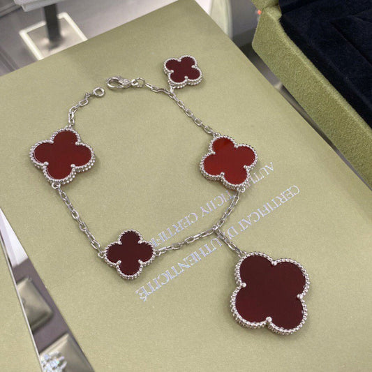 [Select]CLOVER 5 MOTIFS SIVLER CARNELIAN BRACELET