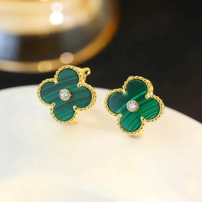 [Select]CLOVER MEDIUM 1 MOTIFS MALACHITE DIAMOND EARRINGS