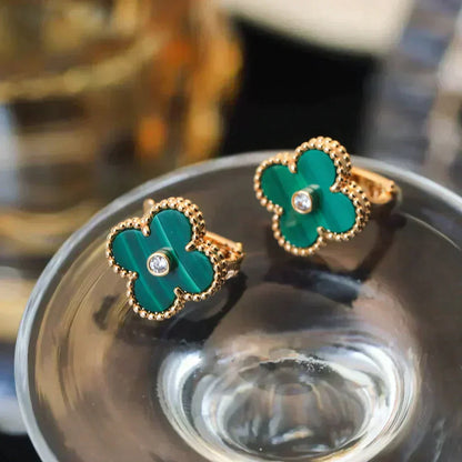 [Select]CLOVER MEDIUM 1 MOTIFS MALACHITE DIAMOND EARRINGS