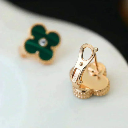 [Select]CLOVER MEDIUM 1 MOTIFS MALACHITE DIAMOND EARRINGS