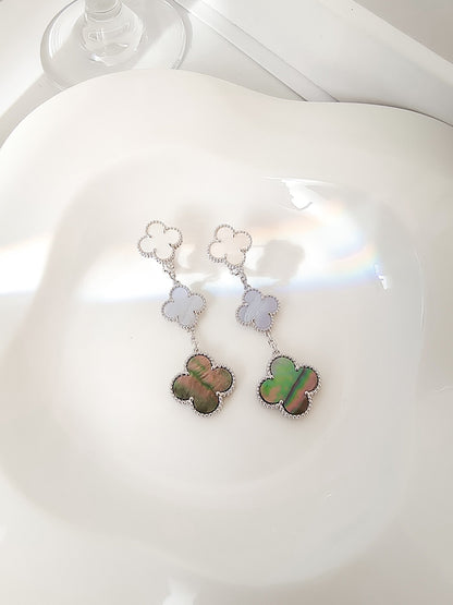 [Select]CLOVER 3 MOTIFS CHALCEDONY DARK MOP SILVER EARRINGS