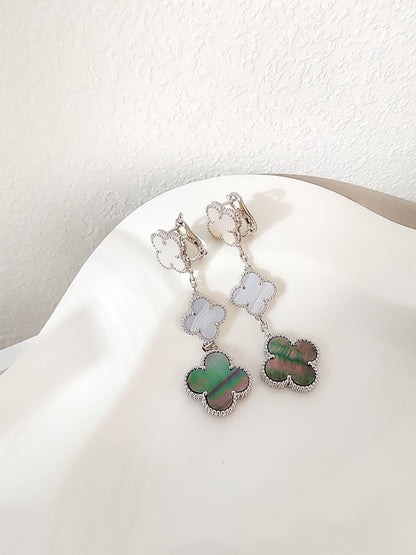 [Select]CLOVER 3 MOTIFS CHALCEDONY DARK MOP SILVER EARRINGS