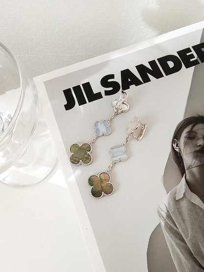 [Select]CLOVER 3 MOTIFS CHALCEDONY DARK MOP SILVER EARRINGS