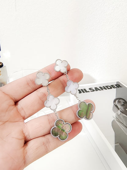 [Select]CLOVER 3 MOTIFS CHALCEDONY DARK MOP SILVER EARRINGS