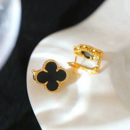 [Select]CLOVER MEDIUM 1 MOTIFS  ONYX STUD EARRINGS