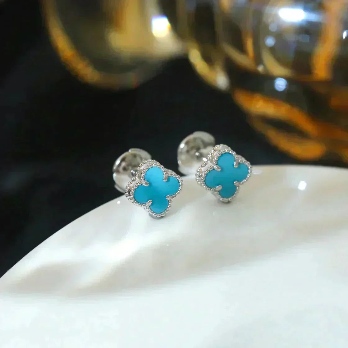 [Select]CLOVER MINI 9.5MM ONYX STUD EARRINGS SILVER