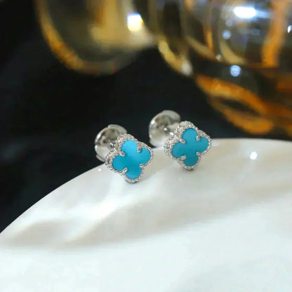 [Select]CLOVER MINI 9.5MM ONYX STUD EARRINGS SILVER