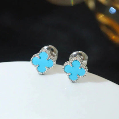 [Select]CLOVER MINI 9.5MM ONYX STUD EARRINGS SILVER