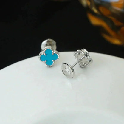 [Select]CLOVER MINI 9.5MM ONYX STUD EARRINGS SILVER