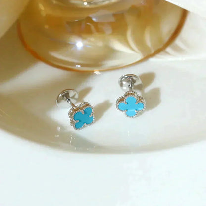 [Select]CLOVER MINI 9.5MM ONYX STUD EARRINGS SILVER