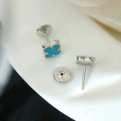 [Select]CLOVER MINI 9.5MM ONYX STUD EARRINGS SILVER