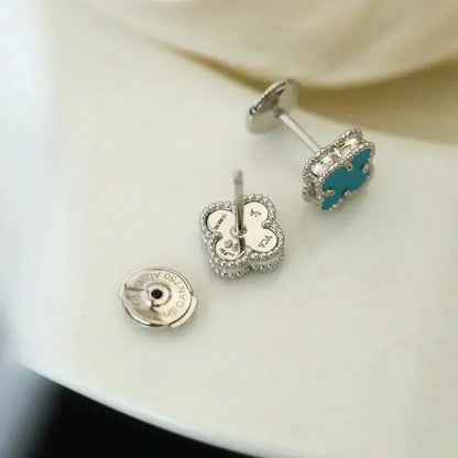[Select]CLOVER MINI 9.5MM ONYX STUD EARRINGS SILVER