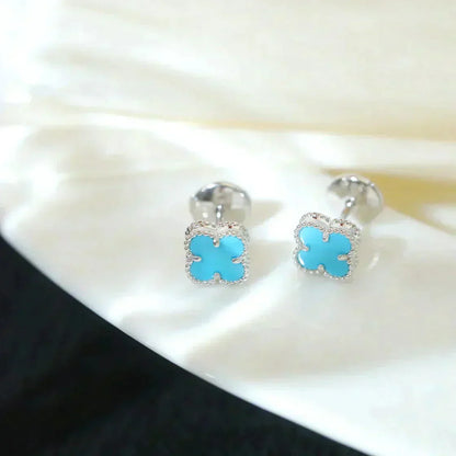 [Select]CLOVER MINI 9.5MM ONYX STUD EARRINGS SILVER