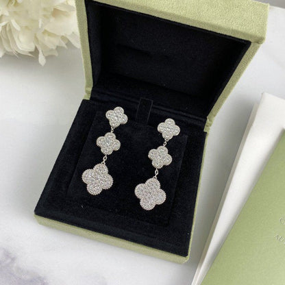 [Select]CLOVER 3 MOTIF DIAMOND SILVER DROP EARRINGS
