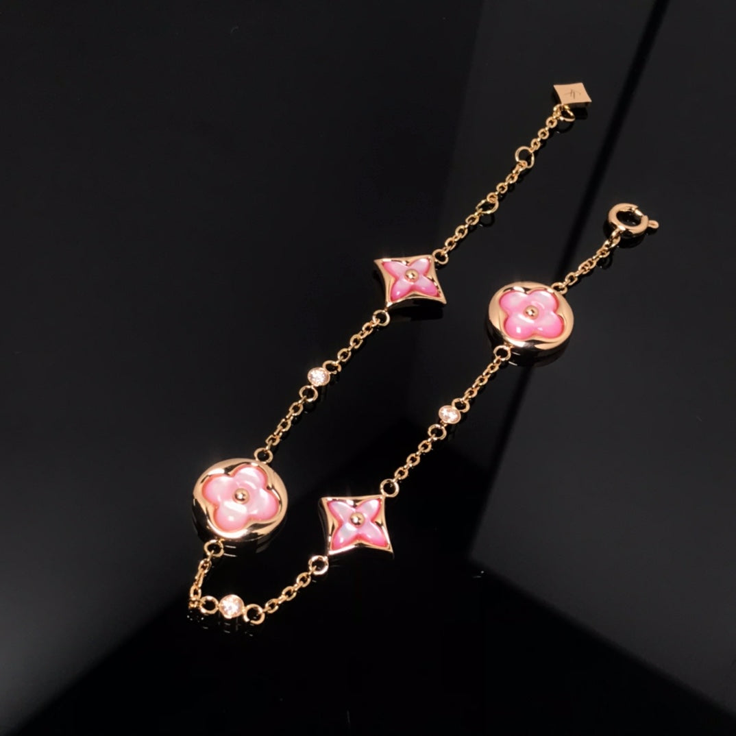 [Select]STAR AND SUN 4 MOTIF PINK MOP PINK GOLD BRACELET