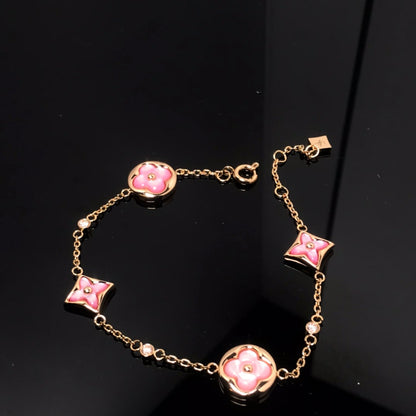 [Select]STAR AND SUN 4 MOTIF PINK MOP PINK GOLD BRACELET