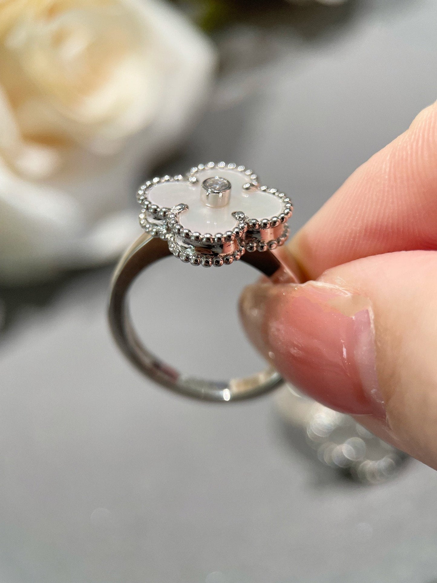 [Select]CLOVER SILVER MOP DIAMOND RING