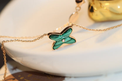 [Select]JEUX MALACHITE 1 DIAMOND PINK GOLD NECKLACE