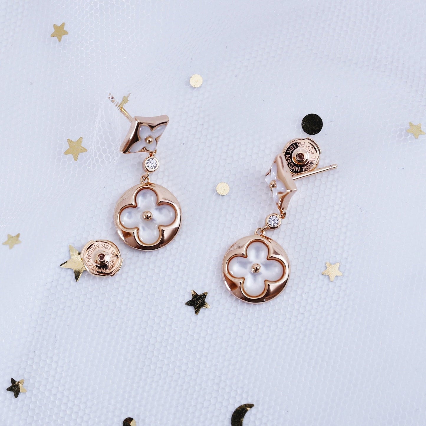 [Select]STAR AND SUN PINK GOLD MOP DROP EARRINGS