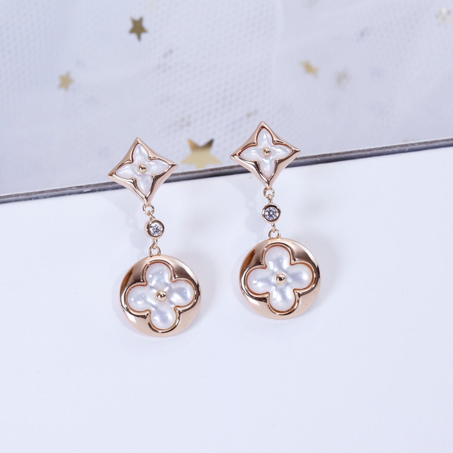 [Select]STAR AND SUN PINK GOLD MOP DROP EARRINGS