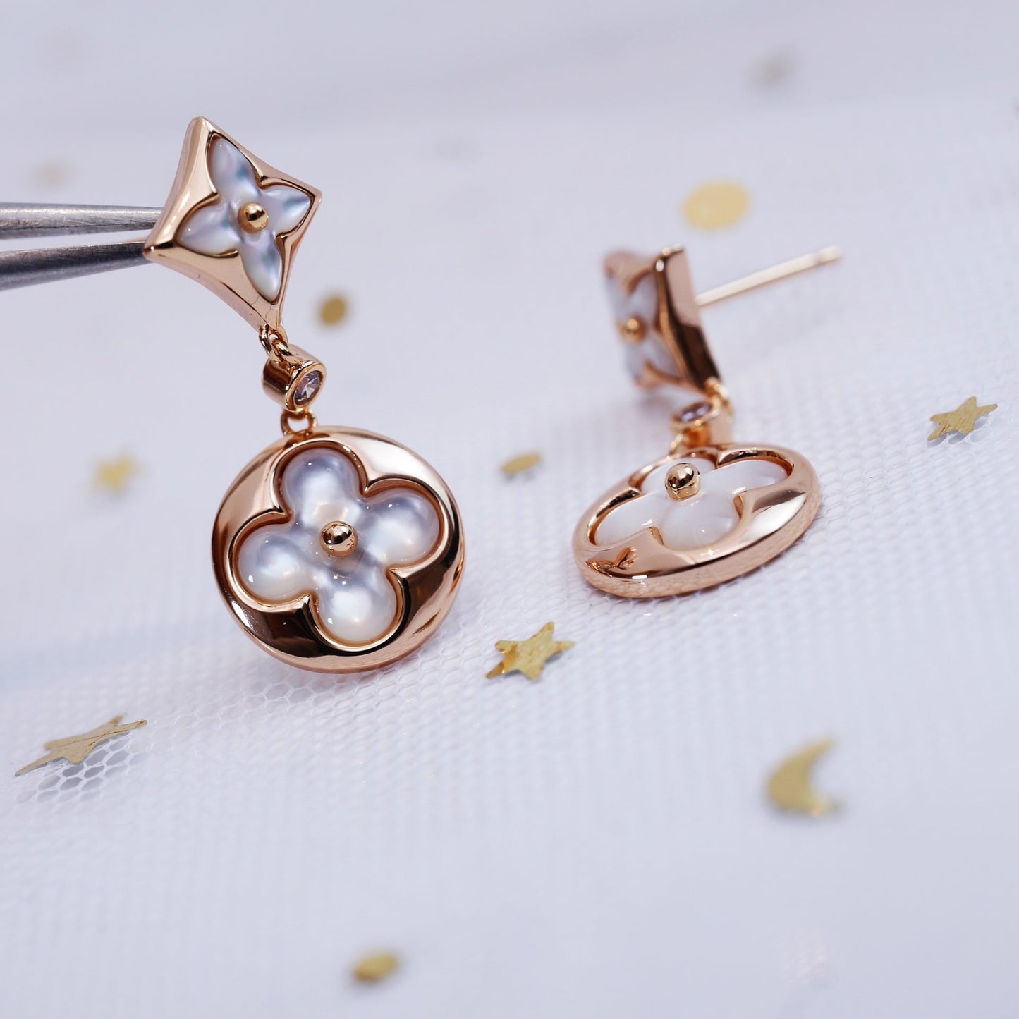 [Select]STAR AND SUN PINK GOLD MOP DROP EARRINGS