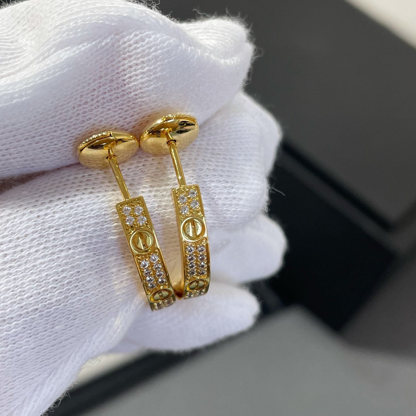 [Select]LOVE DIAMOND GOLD HOOP EARRINGS