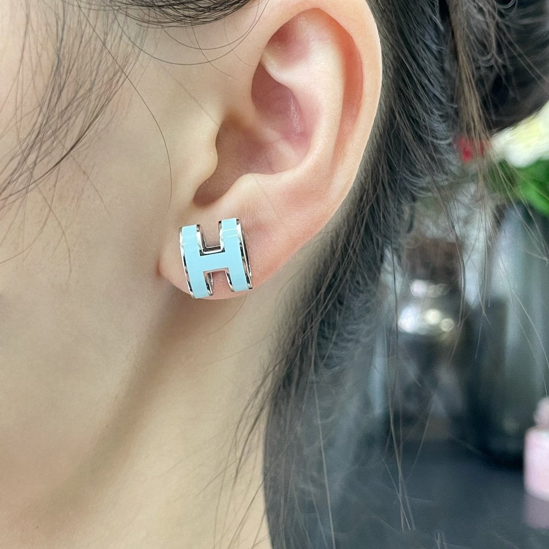 [Select]POP H SKY BLUE STUD EARRINGS